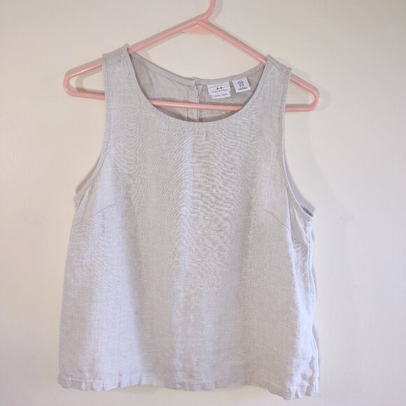 H by Halston 100% Linen Top 'Flower Button Back' Tan Sleeveless Size Medium - Picture 6 of 7